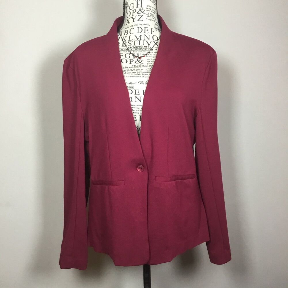 Raspberry red business casual blazer jacket button closure stretchy classy XL